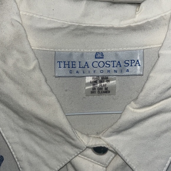 The La Costa spa, white button down blouse with blue stars - Picture 2 of 4